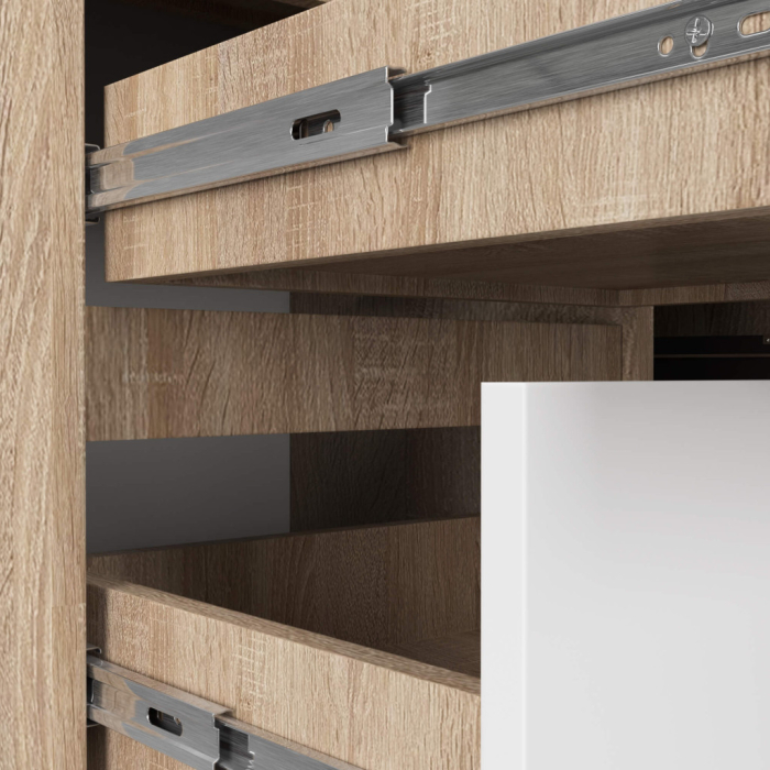 Birou colt stanga in L cu 3 sertare si rafturi, PAL laminat 16 mm, 155x85x77 cm, stejar sonoma si alb [7]