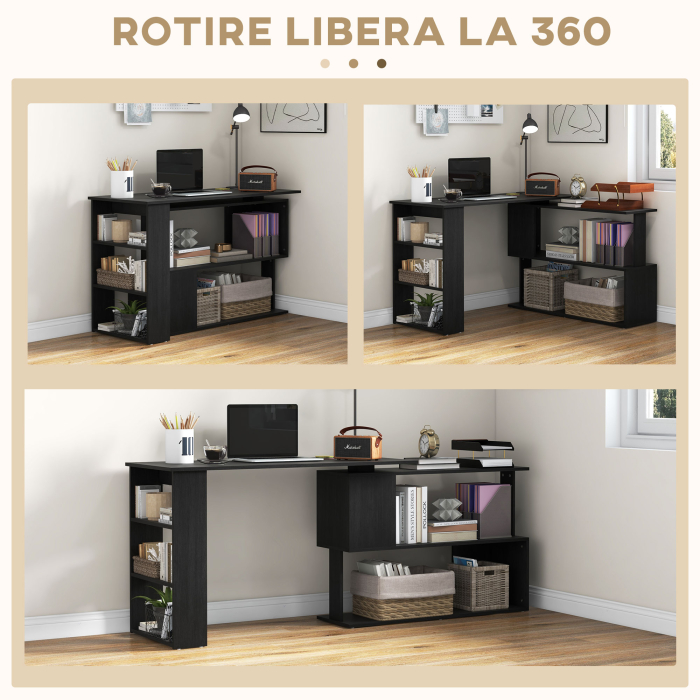  Birou Coltar cu Blat Rotativ la 360° si 5 Rafturi, 120x110x74,5 cm, Negru [5]
