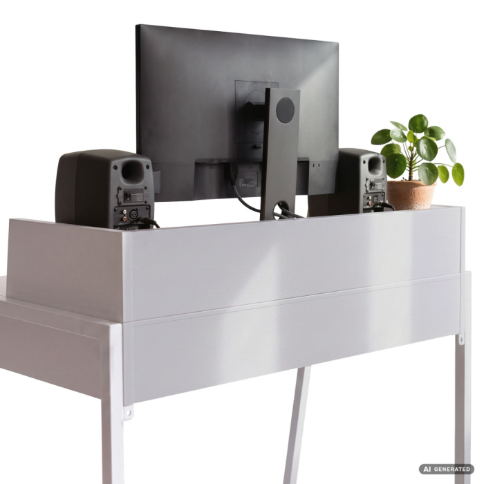 Birou compact, MDF melaminat, cu 2 sertare si raft, cadru metalic, 78x48x95 cm, alb [3]