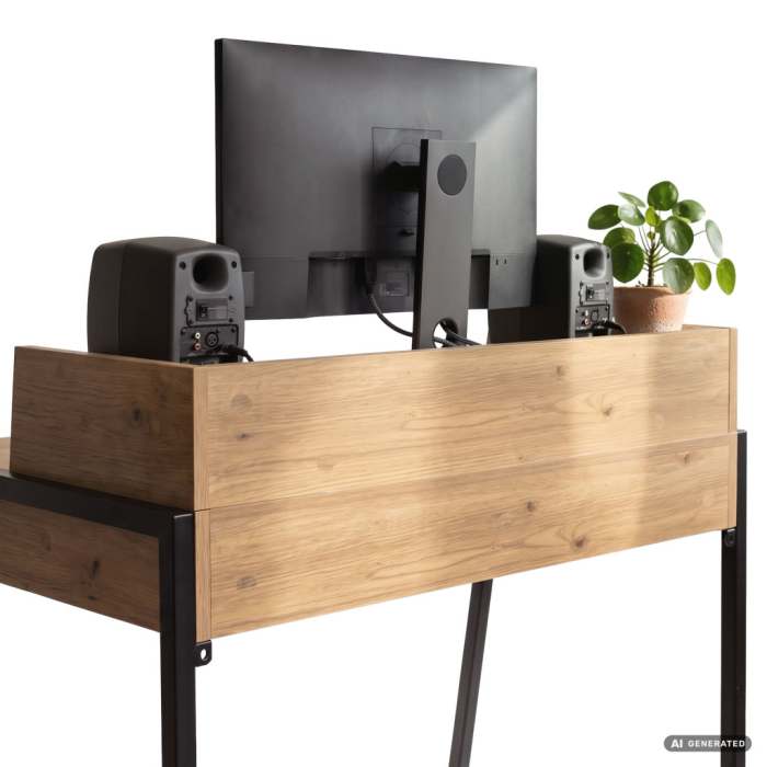 Birou compact, MDF melaminat, cu 2 sertare si raft, cadru metalic, 78x48x95 cm, stejar artisan [3]