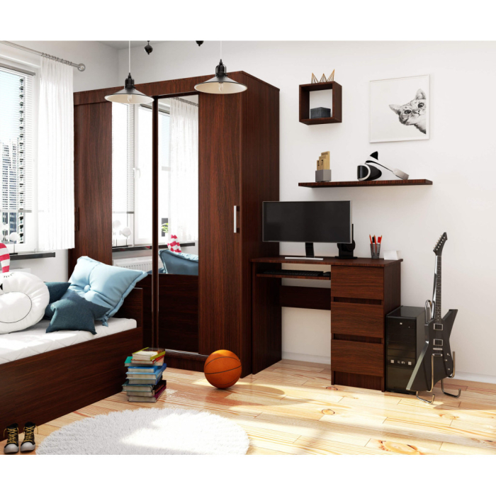 Birou computer cu 3 sertare si raft pentru tastatura, dreapta, 90x50x77 cm, maro wenge [5]