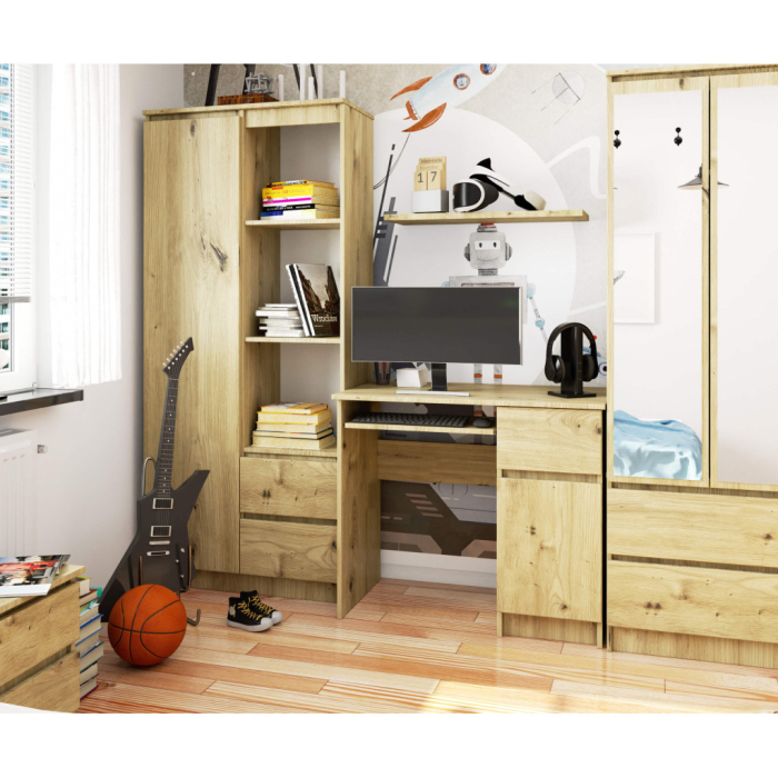 Birou computer PIKSEL, cu sertar, dulap si raft pentru tastatura, dreapta, 90x50x77 cm, stejar artisan [4]