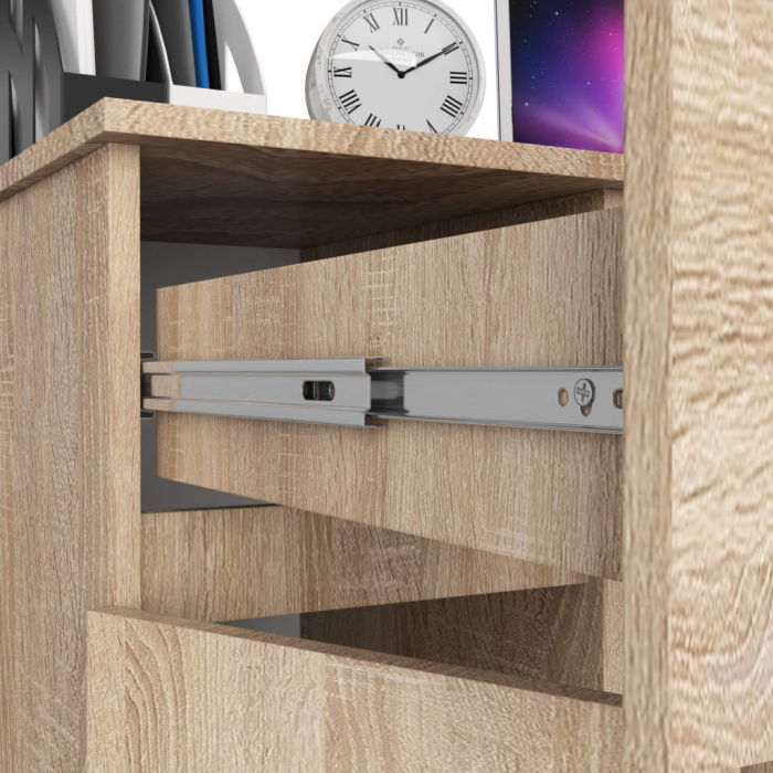 Birou computer PIKSEL, cu sertar, dulap si raft pentru tastatura, stanga, 90x50x77 cm, stejar sonoma [6]