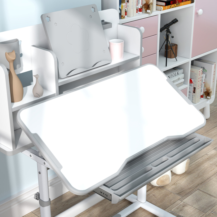  Birou Copii 3-12 Ani Reglabile pe inaltime si Blat inclinabil la 45°, 80x55x107.5 cm, Gri [8]