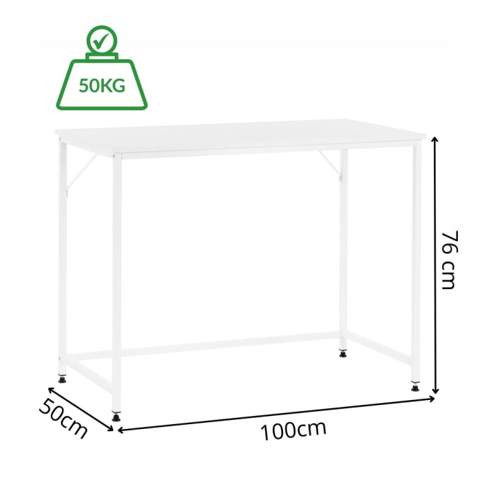 Birou cu blat MDF si cadru metalic, 100x50x76 cm, alb [20]