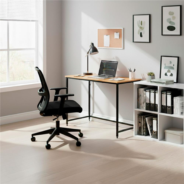 Birou cu blat MDF si cadru metalic, 100x50x76 cm, maro deschis [8]