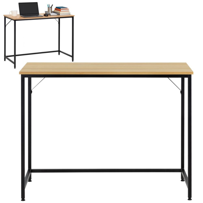 Birou cu blat MDF si cadru metalic, 100x50x76 cm, maro deschis [4]