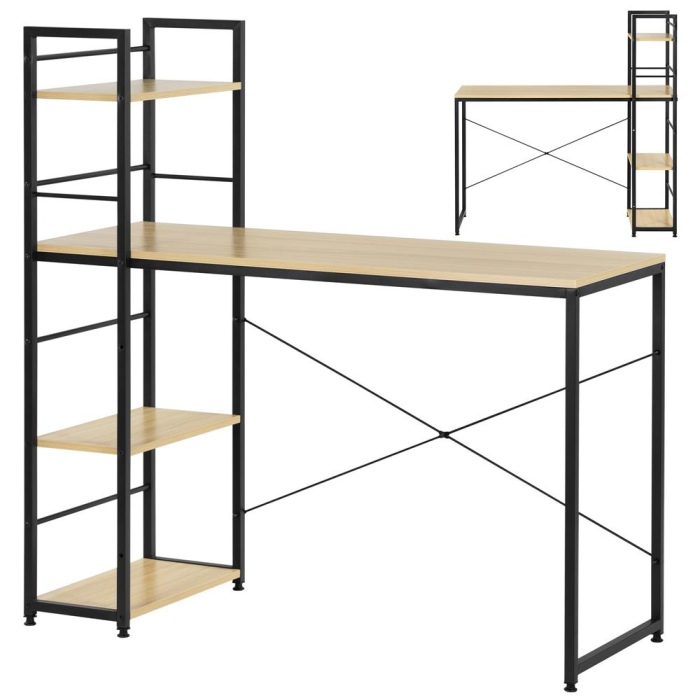 Birou cu blat MDF si rafturi laterale, cadru metalic, 120x48x122 cm, maro deschis [8]