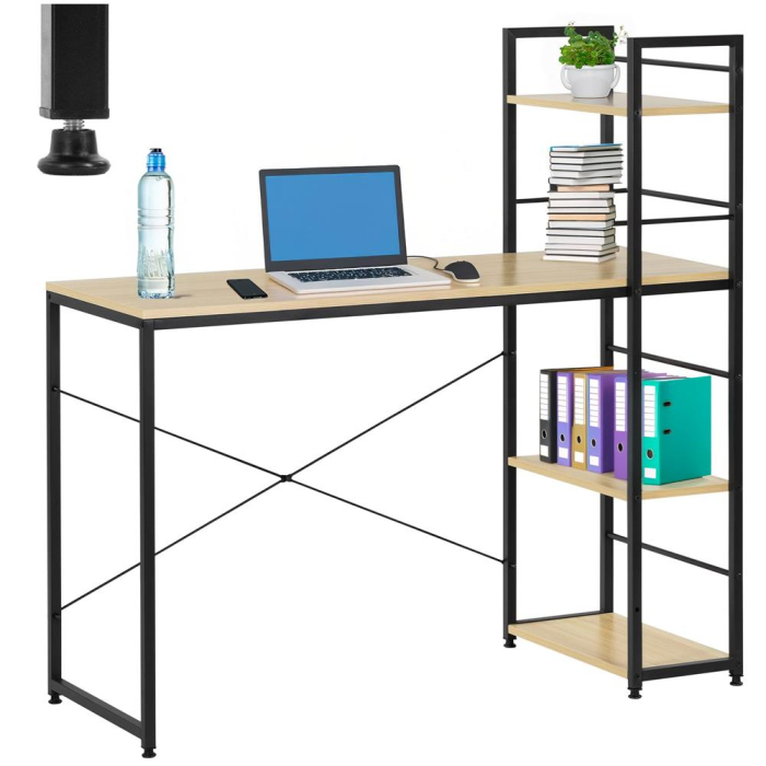 Birou cu blat MDF si rafturi laterale, cadru metalic, 120x48x122 cm, maro deschis [7]