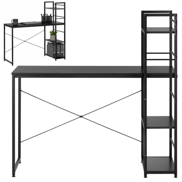 Birou cu blat MDF si rafturi laterale, cadru metalic, 120x48x122 cm, negru [6]