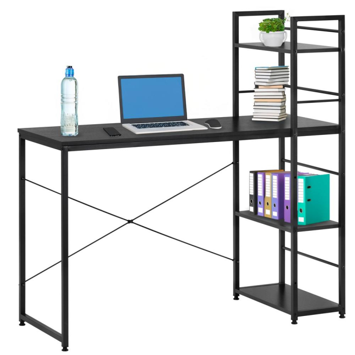 Birou cu blat MDF si rafturi laterale, cadru metalic, 120x48x122 cm, negru [5]