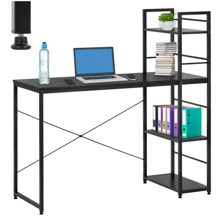 Birou cu blat MDF si rafturi laterale, cadru metalic, 120x48x122 cm, negru [7]