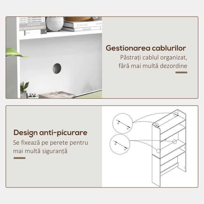  Birou cu Rafturi, Blat Pliabil, 2 Roti si 4 Rafturi, Birou Compact Modern cu Orificiu pentru Cabluri, Masa pentru Computer, Acasa Birou Studio Dormitor, 80x69x155 cm, Alb [7]