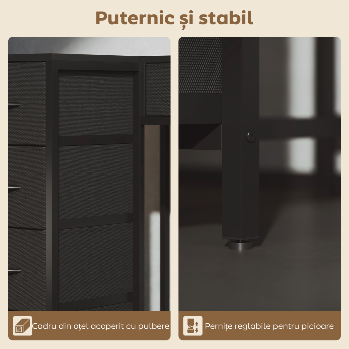  Birou de Colt Reversibil cu Prize de Curent si Porturi USB, 126 x 48 cm, Birou in Forma de L cu 6 Sertare din Material Textil, Carlig Lateral, pentru Computer, Birou, Studiu, Acasa, Negru [8]