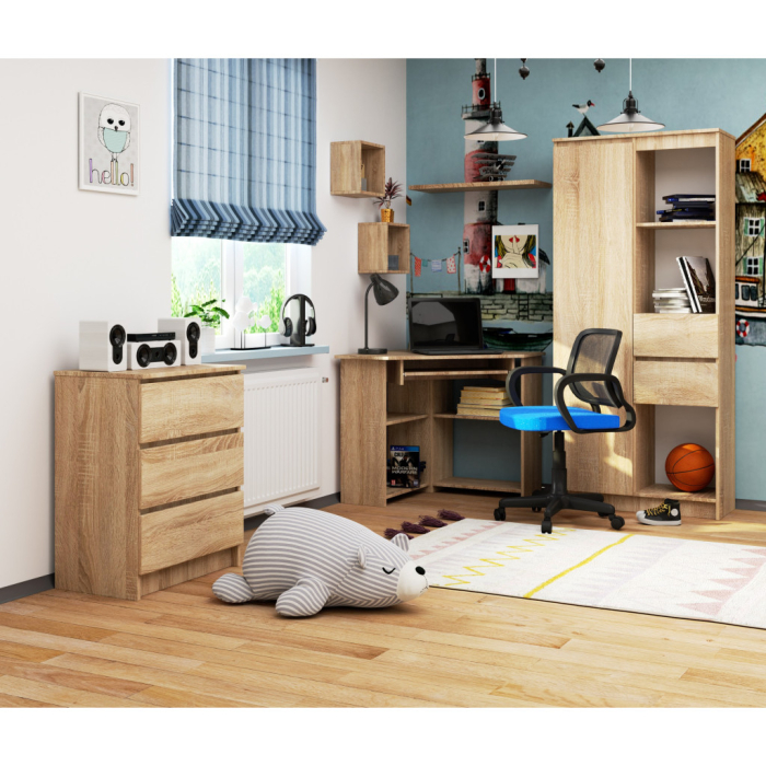 Birou de colt TED, cu rafturi si polita glisanta pentru tastatura, 80x80x74 cm, stejar sonoma [5]