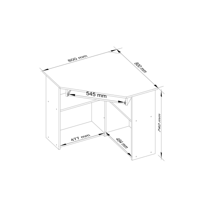 Birou de colt TED, cu rafturi si polita glisanta pentru tastatura, 80x80x74 cm, stejar sonoma [3]