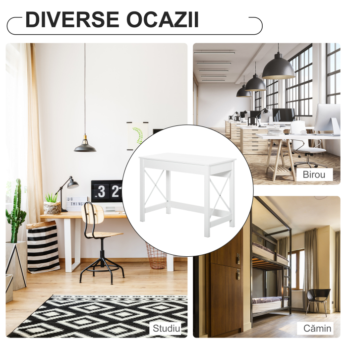 , Birou de Studiu, Stil Modern, MDF, Metal, 105x50x76 cm, Alb [5]