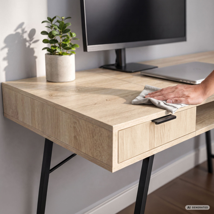 Birou industrial, MDF melaminat, cu 2 sertare si raft, cadru metalic, 120x50x81 cm, stejar sonoma [5]