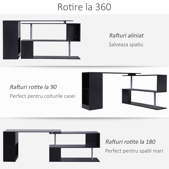  Birou L cu Rafturi 360° - Lemn Negru, Modern & Practic [5]