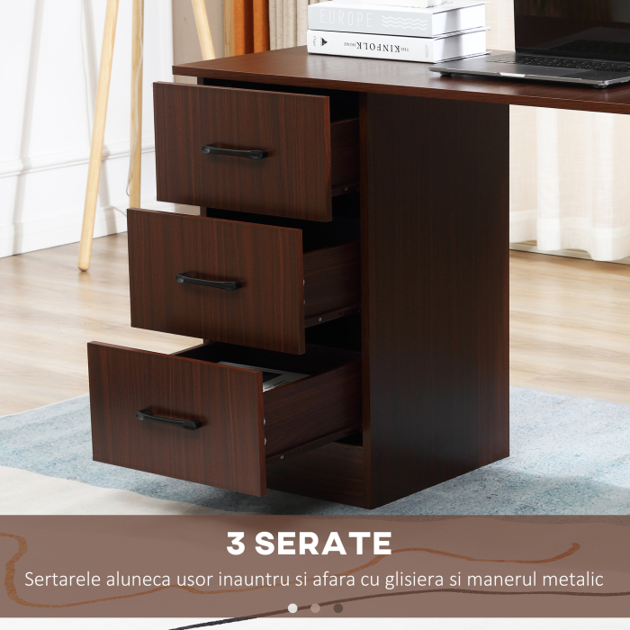  Birou Lemn Nuc - Cu 3 Sertare & 3 Rafturi Reversibile, 120 cm [5]