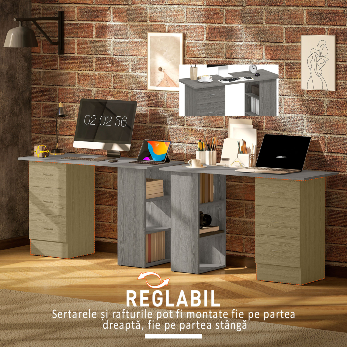  Birou modern cu 3 Sertare si Rafturi in Lemn Alb 120x49x72cm [6]