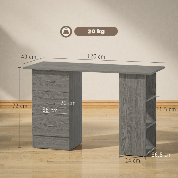  Birou modern cu 3 Sertare si Rafturi in Lemn Alb 120x49x72cm [3]