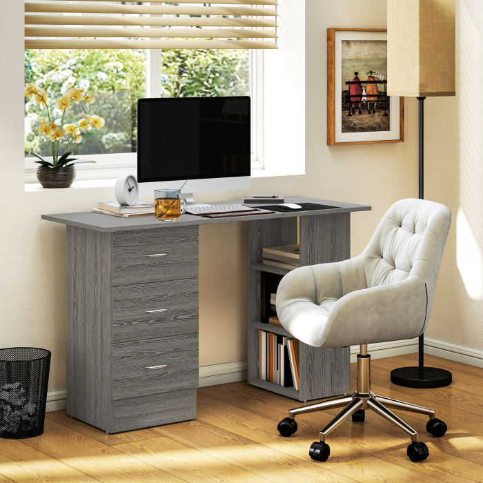  Birou modern cu 3 Sertare si Rafturi in Lemn Alb 120x49x72cm [2]