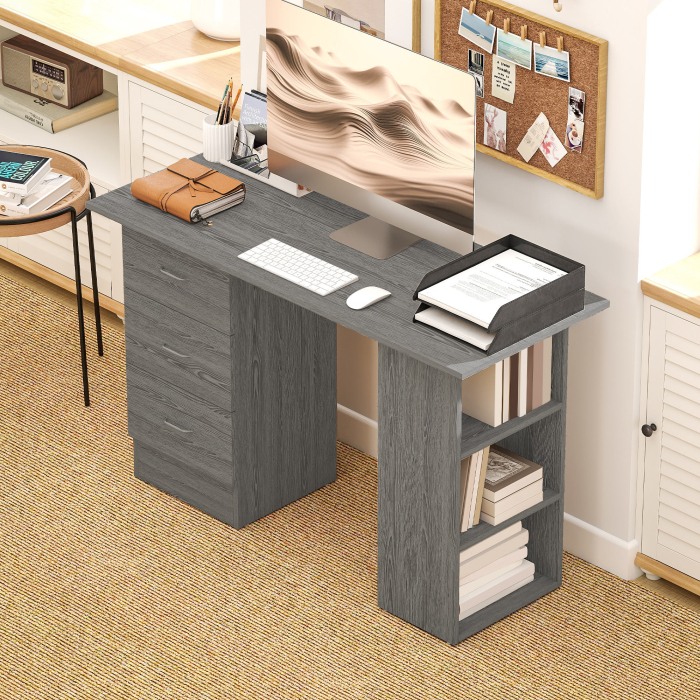  Birou modern cu 3 Sertare si Rafturi in Lemn Alb 120x49x72cm [7]
