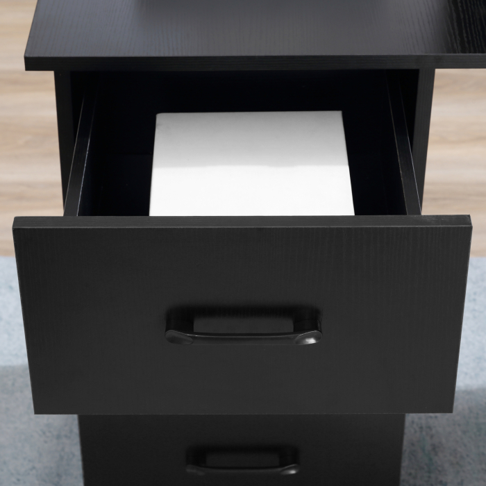  Birou Modern din Lemn cu 3 Sertare si 3 Rafturi pentru Camera si Birou, 120x49x72cm, Negru [9]