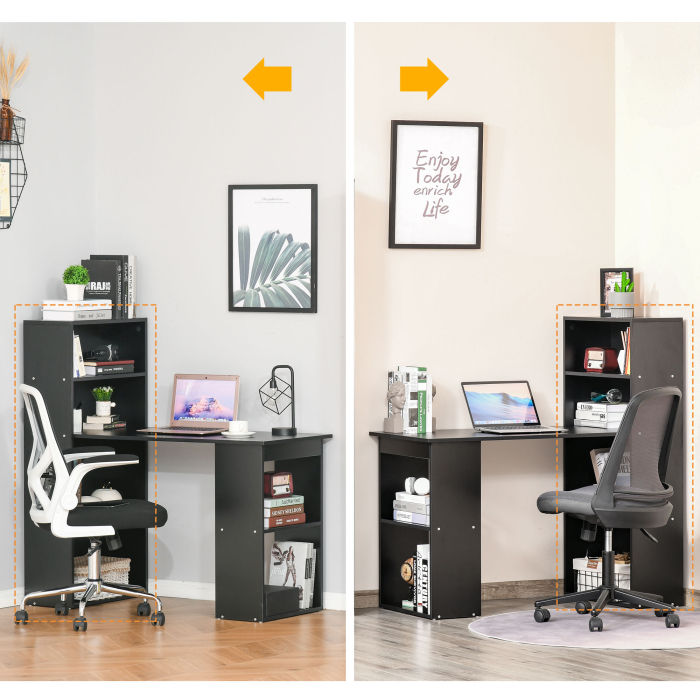  Birou Modern pentru Acasa cu Rafturi de Depozitare pe Niveluri Masa de Scris cu Raft pentru Carti Negru pentru sufragerie camera de zi dormitor [7]