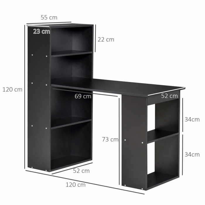 Birou Modern pentru Acasa cu Rafturi de Depozitare pe Niveluri Masa de Scris cu Raft pentru Carti Negru pentru sufragerie camera de zi dormitor [3]