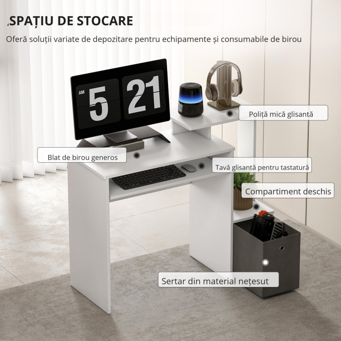  Birou Modern pentru PC - Cu Blat, Sertar & Suport Tastatura [4]