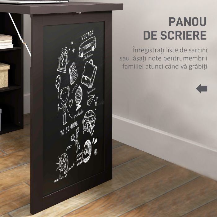  Birou Modern Pliabil cu Biblioteca si Tabla, din Lemn si Metal, 98x51x153 cm, Maro [7]