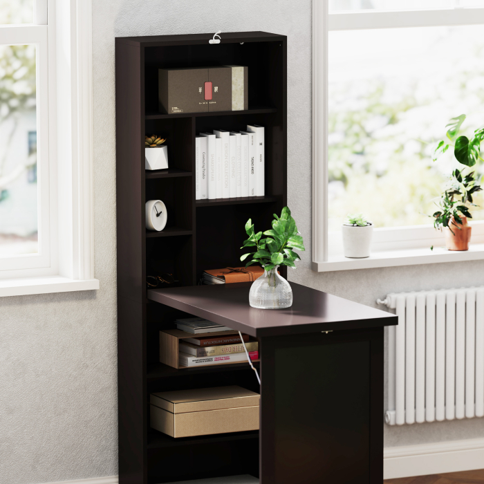  Birou Modern Pliabil cu Biblioteca si Tabla, din Lemn si Metal, 98x51x153 cm, Maro [8]