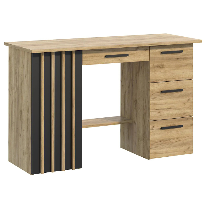 Birou Montana B120 cu 4 sertare si 1 usa, 120x45x76 cm, stejar craft si negru [1]