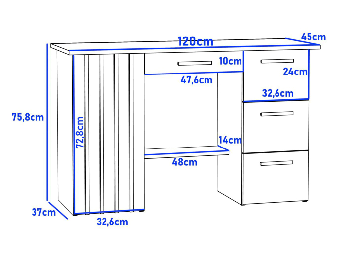 Birou Montana B120 cu 4 sertare si 1 usa, 120x45x76 cm, stejar craft si negru [5]