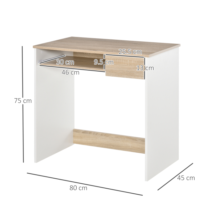  Birou PC Alb & Stejar 80×45×75 cm - Ideal Dormitor sau Acasa [3]