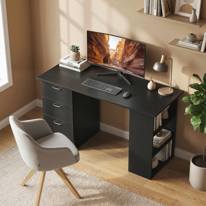  Birou PC cu 3 rafturi si 3 sertare pentru camera si birou, din lemn MDF, 120x49x72 cm, negru [2]