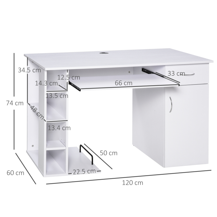 Birou PC Ergonomic - Alb, Cu Rafturi & Blat Tastatura [3]