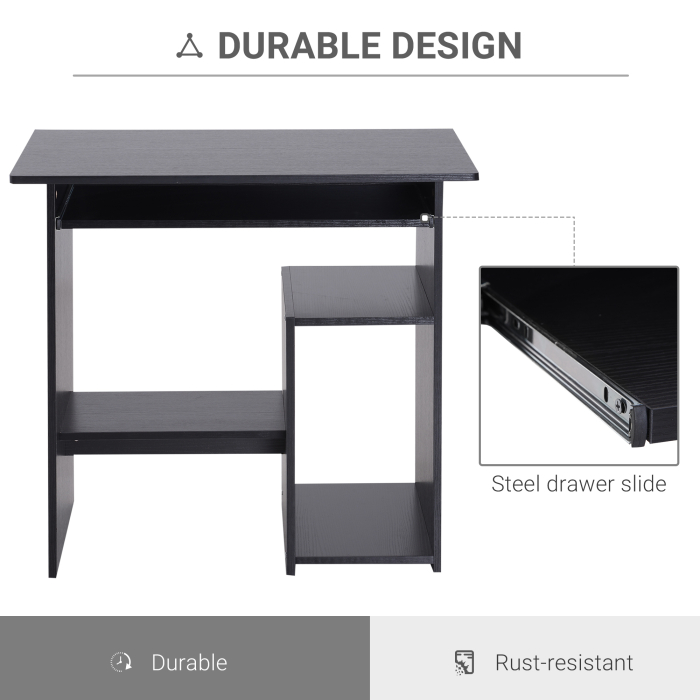  Birou PC Modern din Lemn cu Raft pentru Unitatea Centrala si Spatiu pentru Tastatura Glisanta, 80x45x75 cm, Negru [6]