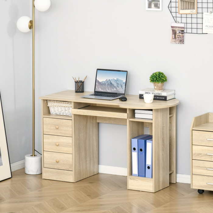  Birou PC pentru Birou cu Rafturi, Sertare si Polita Superioara din Lemn, 125x60x74 cm [2]