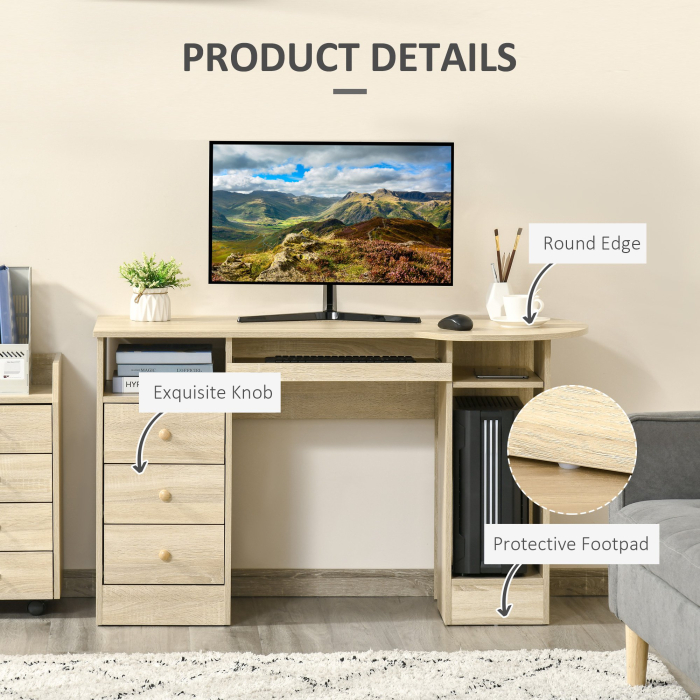  Birou PC pentru Birou cu Rafturi, Sertare si Polita Superioara din Lemn, 125x60x74 cm [6]