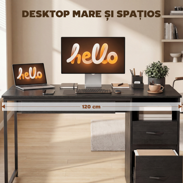  Birou pentru Computer, 120x52.3 cm, Birou Compact cu Suport pentru Tastatura, Compartiment Deschis si Sertare pentru Documente A4, Scrisoare, Legal, Birou Modern pentru Acasa sau Birou, Negru [4]