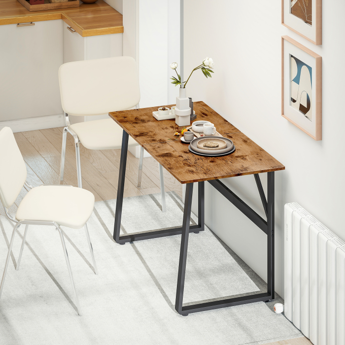  Birou pentru Computer, 120x60x76 cm Birou Lungu cu Colturi Rotunjite si Structura din Otel, Masa PC Industriala, pentru Casa, Studiu, Dormitor, Birou, Maro Rustic [9]