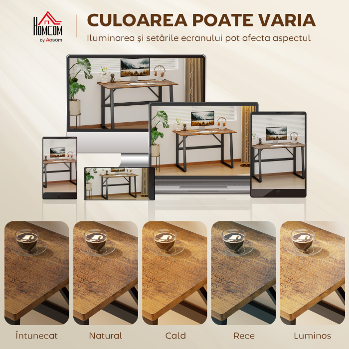  Birou pentru Computer, 120x60x76 cm Birou Lungu cu Colturi Rotunjite si Structura din Otel, Masa PC Industriala, pentru Casa, Studiu, Dormitor, Birou, Maro Rustic [6]