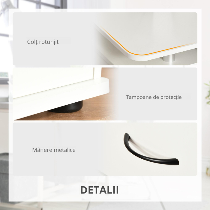  Birou pentru PC cu Polita pentru Tastatura si Monitor si 2 Sertare, 120x55x85 cm, Alb [6]