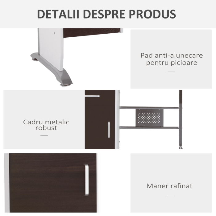  Birou pentru PC cu Sertare in Lemn, 100x52x75cm, Maro [5]