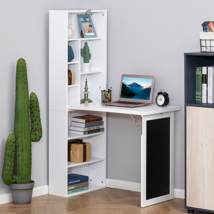  Birou Pliabil 2-in-1 - Cu Biblioteca si Tabla, Alb [9]