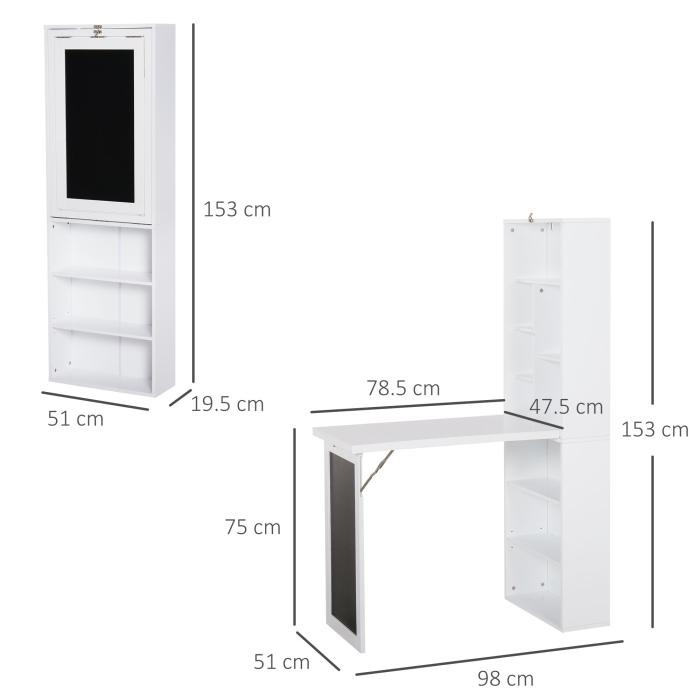  Birou Pliabil 2-in-1 - Cu Biblioteca si Tabla, Alb [3]