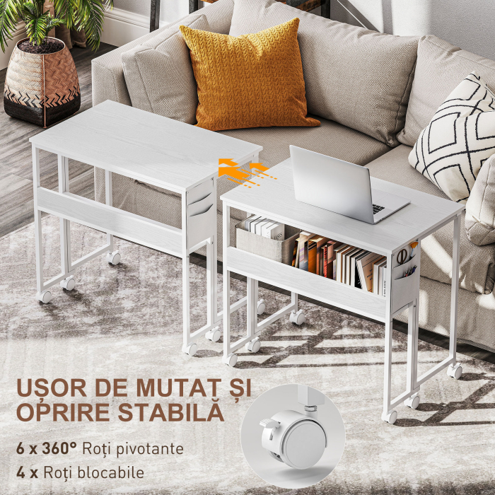  Birou Pliabil Alb - Cu Raft & Roti, Compact 80 cm [6]